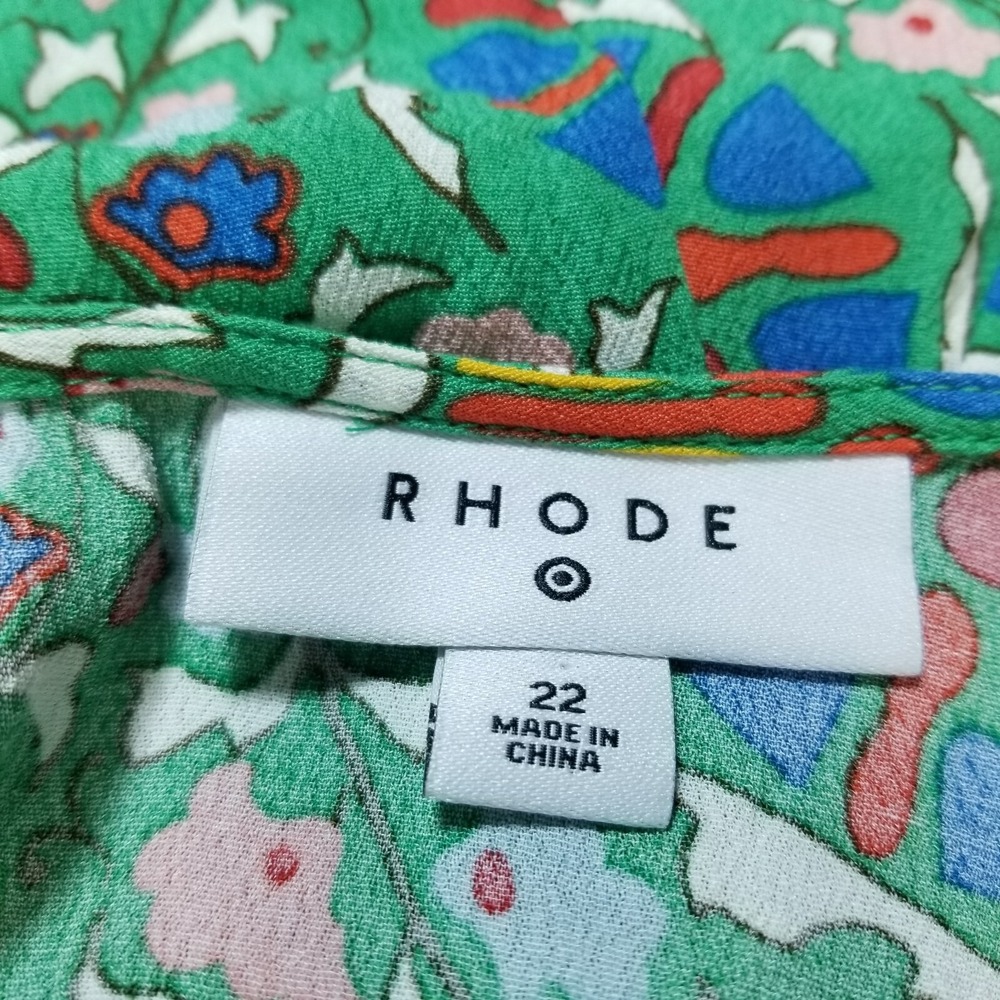 Rhode x Target Dress Women 22 Green Floral Zinnia Midi Ruffle Boho Art Cottage - Picture 8 of 9